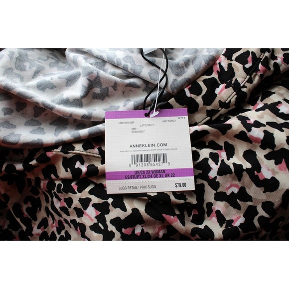 ANNE KLEIN Womens Animal Leopard Cheetah Print Polyester Top Shirt Blouse 2X NWT - Picture 11 of 13